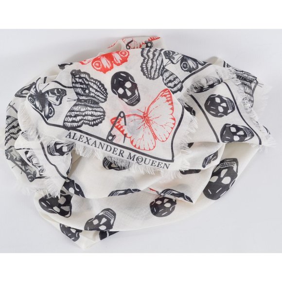 Alexander McQueen Wool Modal Butterfly Skull Scarf - Picture 3 of 9